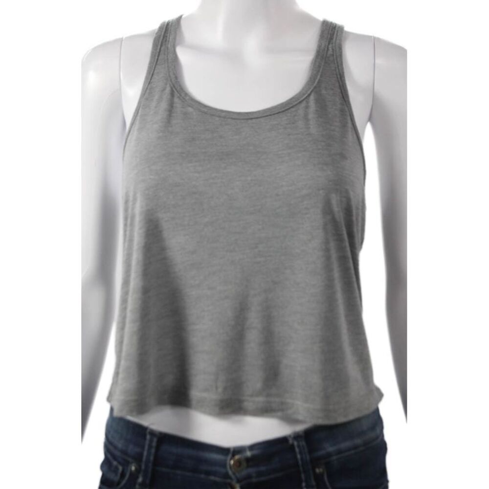 Phat Buddha Women Gray Scoop Neck Basic Tank Sleeveless Polyester Size S